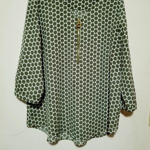 Green and white polka dot blouse with gold zipper size XL